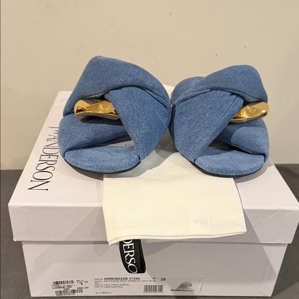 JW Anderson Denim Blue Slides with Gold Detail